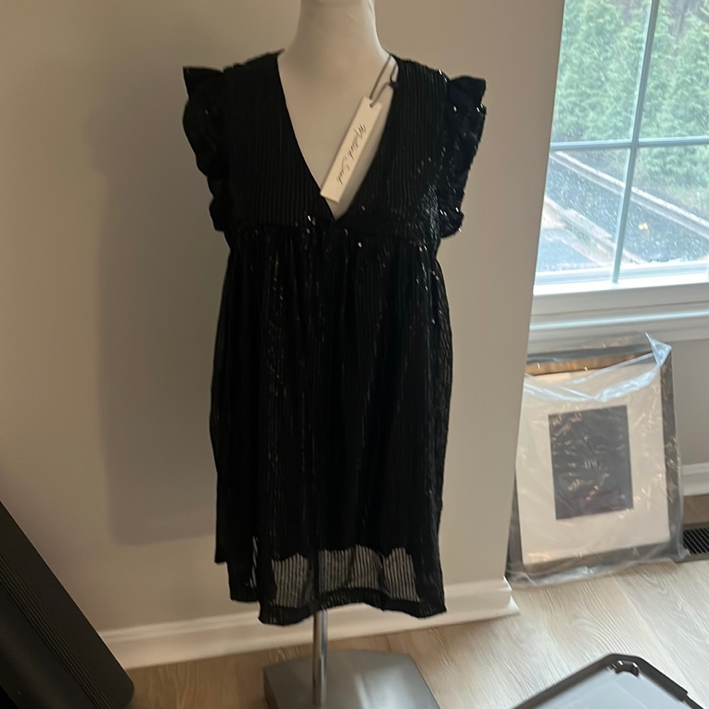 Black beaded mini dress with tags